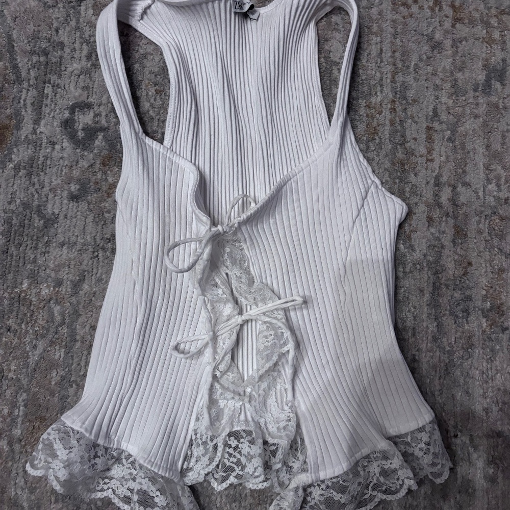 White tie up lace top Zara